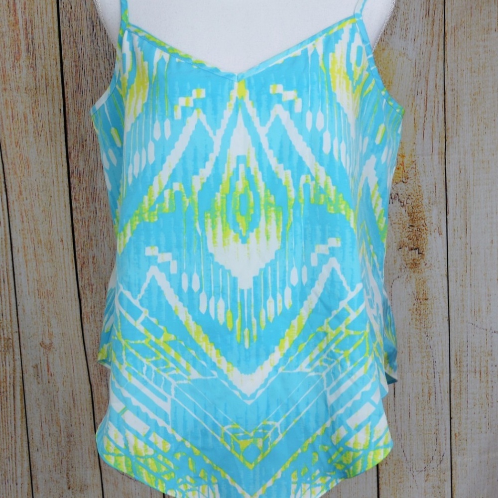 Inc Handkerchief Hem Tank Top Feather Arrow Print Sleeveless Blue Size 6 NWT